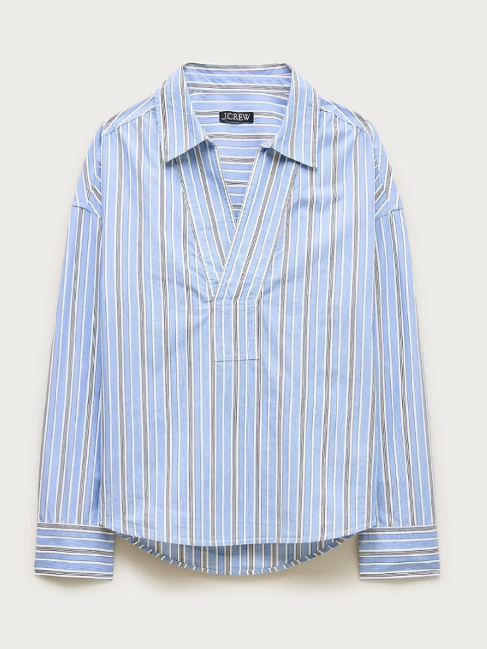 NWT Jcrew V-neck popover shirt in striped cotton poplin Small
